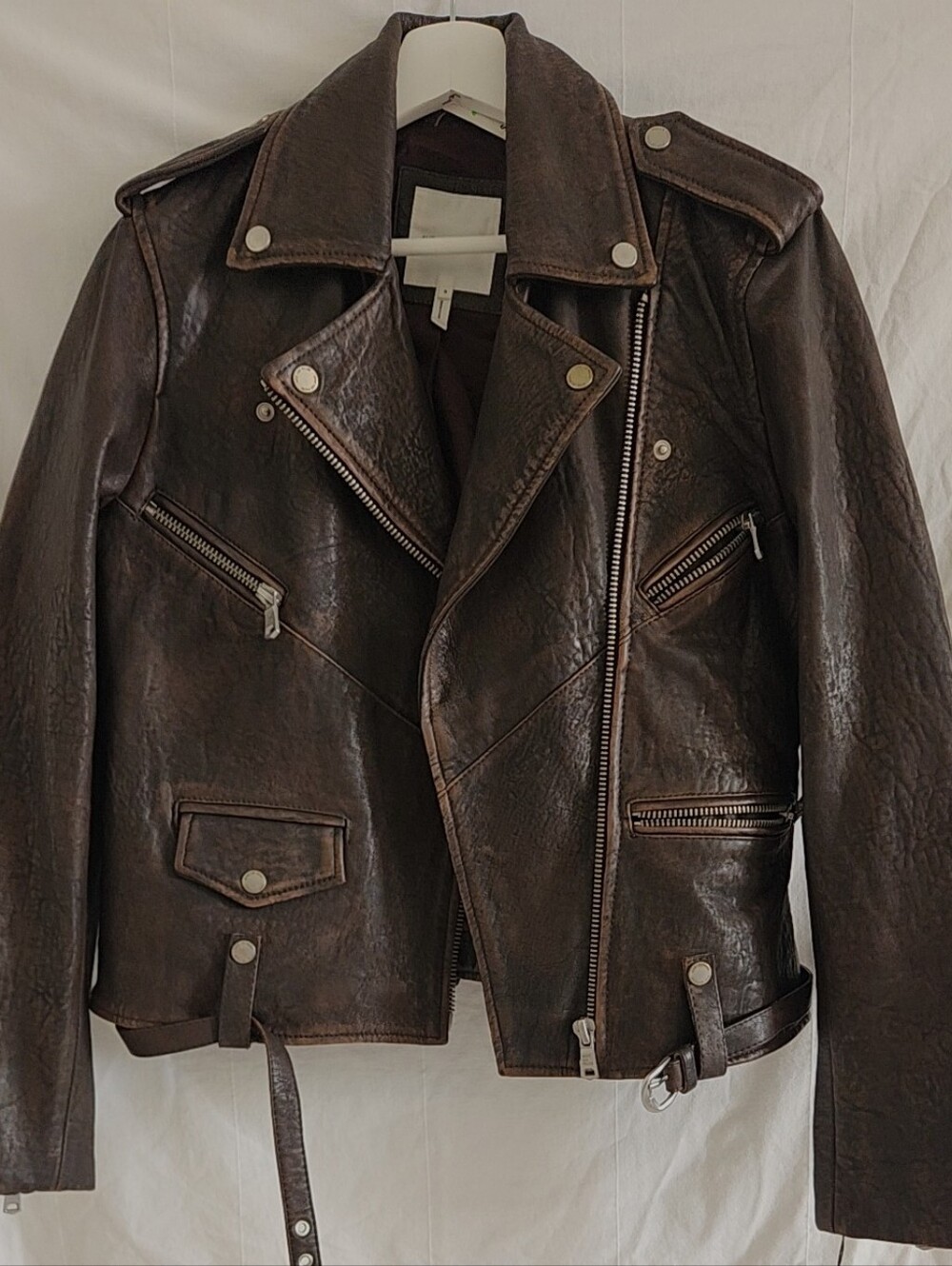 Avec Les Filles Dark Brown Leather Moto Jacket